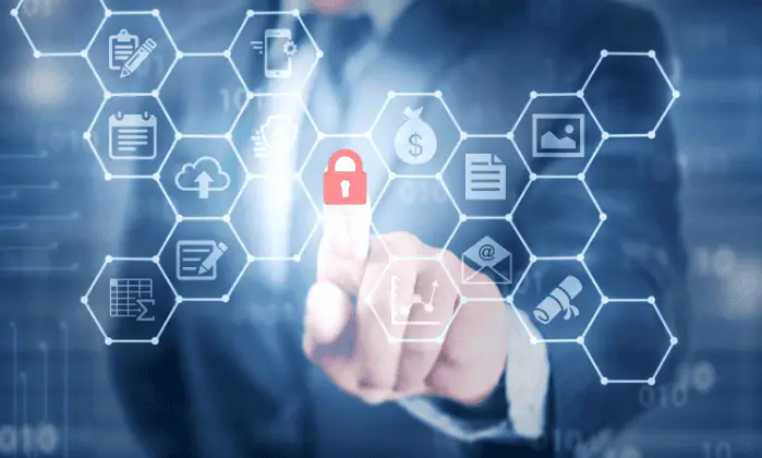 man click red lock symbol on screen