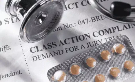 class action complaint with birth control pills and stethoscope